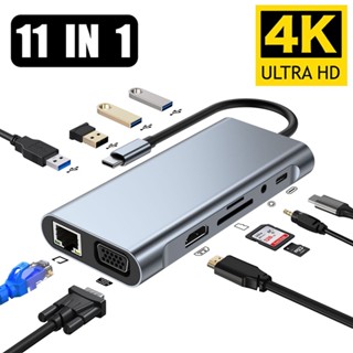 ฮับ Usb C Type C เป็น HDMI RJ45 5 6 8 11 พอร์ต พร้อม PD TF SD AUX Usb HUB 3 0 Splitter สําหรับ PAD โน้ตบุ๊ก PC HUB