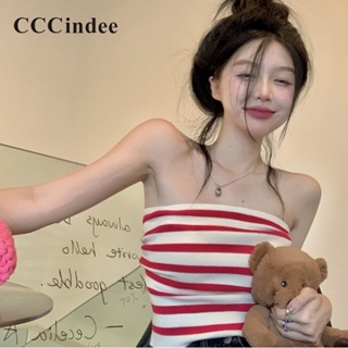 Cccindee ใหม่ เสื้อท็อปส์ลําลอง ลายทาง สีตัดกัน เซ็กซี่ แฟชั่นสําหรับสตรี 2023