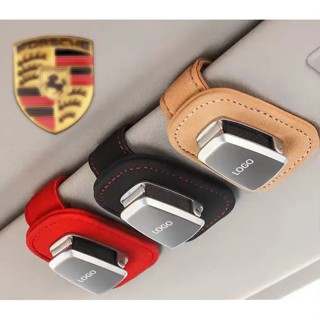 PORSCHE LOGO car sun visor alloy material glasses clip macan Cayenne Cayman taycan 718 Boxster 911 Panamera interior modification business card storage Alcantara sunglasses clip