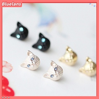 【 Bluelans 】ต่างหูสตั๊ด รูปหัวแมวน่ารัก ประดับเพชรเทียม สําหรับผู้หญิง 1 คู่