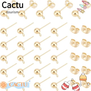 Cactu ต่างหูสตั๊ด สเตนเลส เงิน 3 มม. 4 มม. สีทอง แฮนด์เมด