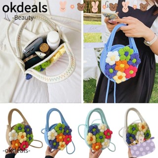 OKDEALS กระเป๋าสตางค์ กระเป๋าสะพายไหล่ สะพายข้าง ผ้าฝ้าย ลายดอกไม้ แบบเรียบง่าย อเนกประสงค์