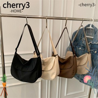 Cherry3 กระเป๋าสะพายไหล่ ผ้าฝ้าย ความจุขนาดใหญ่ สีพื้น