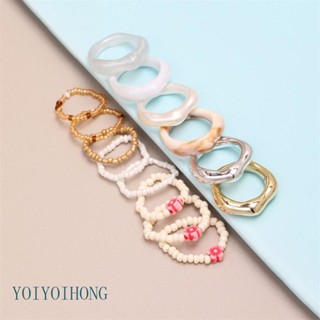 Yoi แหวนลูกปัด รูปดอกไม้ แฮนด์เมด สวยงาม เรียบง่าย สําหรับผู้หญิง 14 ชิ้น