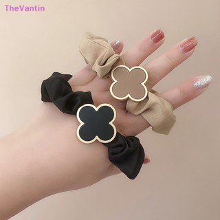 Thevantin แฟชั่น สีพื้น สี่ใบโคลเวอร์ Scrunchies ที่เรียบง่าย หรูหรา เรขาคณิต ที่คาดผม สําหรับผู้หญิง เด็กผู้หญิง ยืดหยุ่น หางม้า ยางรัดผม ของดี