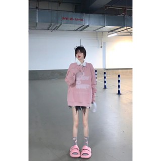 Milk pink sweater womens autumn and winter 2023 new small oversize coat