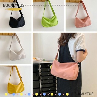 Eutus กระเป๋าสะพายไหล่ กระเป๋าเมสเซนเจอร์ ผ้าแคนวาส สีพื้น ความจุขนาดใหญ่ สําหรับผู้หญิง