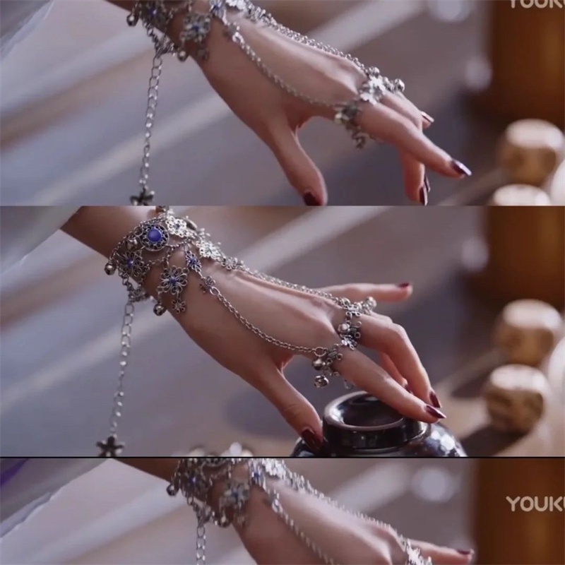 สร้อยข้อมือ สายโซ่ยาว สีม่วงอําพัน สไตล์โบราณ จํานวน 1 ชิ้น