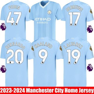 เสื้อกีฬาแขนสั้น ลายทีมชาติฟุตบอล Haaland Bernardo Foden Alvarez Grealish De Bruyne HQ7 2023-24 พลัสไซซ์ สําหรับผู้ชาย และผู้หญิง QH7