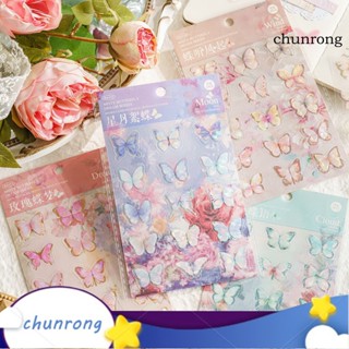 Chunrong สติกเกอร์ใส ลายผีเสื้อ 3D สีบรอนซ์ สไตล์วินเทจ พับได้ DIY สําหรับติดตกแต่งอัลบั้มรูป 2 ชิ้น