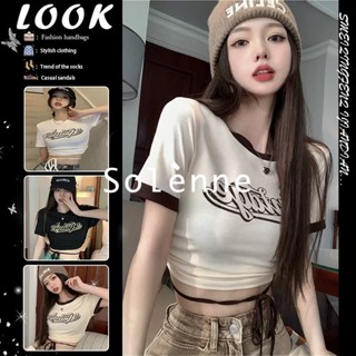 Solenne  เสื้อครอป เสื้อยืดผู้หญิง ครอป baby tee สาวเรโทร 2023 NEW Style ทันสมัย Korean Style Comfortable สบาย A99J2ZK 36Z230909