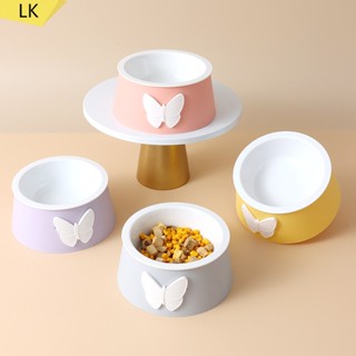 ชามป้อนอาหารสัตว์เลี้ยง ลายการ์ตูนผีเสื้อ พอร์ซเลน สีขาว สําหรับแมว (LK4th)