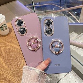 เคสมือถือ แบบนิ่ม ลายมินนี่เมาส์ พร้อมตัวยึด ประดับเพชร ทรงกลม สําหรับ OPPO A58 4G OPPO A58 NFC 2023 OPPOA58 OppoA58NFC