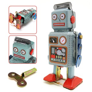 New Vintage Mechanical Clockwork Wind Up Metal Walking Radar Robot Tin Toy Kids