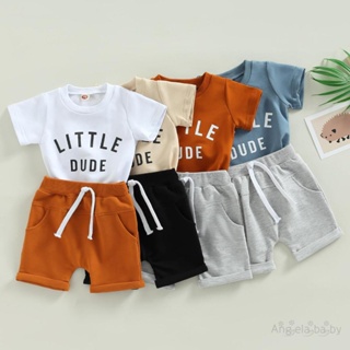 Hian-toddler เสื้อยืดแขนสั้น คอกลม พิมพ์ลายตัวอักษร และกางเกงขาสั้น แบบผูกเชือก สําหรับเด็กผู้ชาย