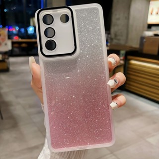 เคสโทรศัพท์ซิลิโคน TPU แบบนิ่ม กันกระแทก ป้องกันเลนส์กล้อง แต่งกลิตเตอร์ ไล่โทนสี สําหรับ Vivo V27e V27 Pro VivoV27e V27Pro VivoV27 5G 4G 2023