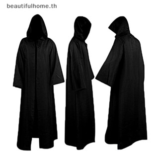 ｛Halloween Decor｝เสื้อโค้ทยาว มีฮู้ด ทรงหลวม กันลม สีพื้น สําหรับผู้ชาย