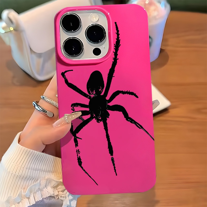 เคสโทรศัพท์ซิลิโคน TPU แบบนิ่ม ลายแมงมุม สีชมพู กันกระแทก สําหรับ IPhone 14 13 12 11 Pro XS Max X XR 8 7 Plus