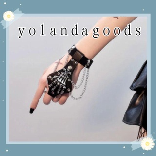 Yola สร้อยข้อมือหนัง กําไลข้อมือ โซ่กะโหลก พังก์ โกธิค ฮาโลวีน โครงกระดูกร็อค ผู้หญิง