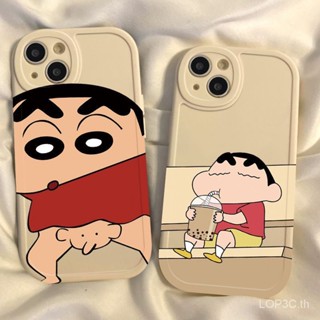 เคสโทรศัพท์มือถือ ซิลิโคนนิ่ม ใส กันกระแทก ลายการ์ตูนชินจังดื่มชานมน่ารัก เรียบง่าย สําหรับ iPhone 7 8 Plus XS XR X XS max 11 12 13 14 11 Pro max 12 Pro 13 เคสป้องกัน Pro max 14 Pro max