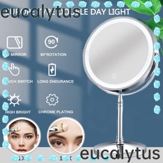 Eucalytus1 กระจกแต่งหน้า สองด้าน 10X 8 นิ้ว พร้อมไฟ LED ทรงกลม สําหรับห้องน้ํา บ้าน