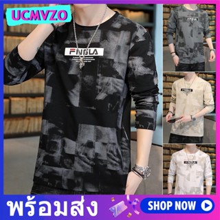 เสื้อยืดคอกลม แขนยาว ผ้าฝ้าย สไตล์เกาหลี แฟชั่นฤดูร้อน สําหรับผู้ชาย