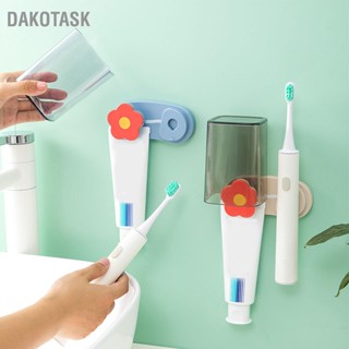 DAKOTASK ที่วางแปรงสีฟันแบบดูดแม่เหล็กติดผนังแปรงสีฟันยาสีฟันออแกไนเซอร์ตกแต่งดอกไม้สีแดง