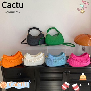 Cactu กระเป๋าถือ กระเป๋าสะพายไหล่ สะพายข้าง หนัง Pu ความจุสูง สีพื้น แฟชั่นสําหรับสตรี