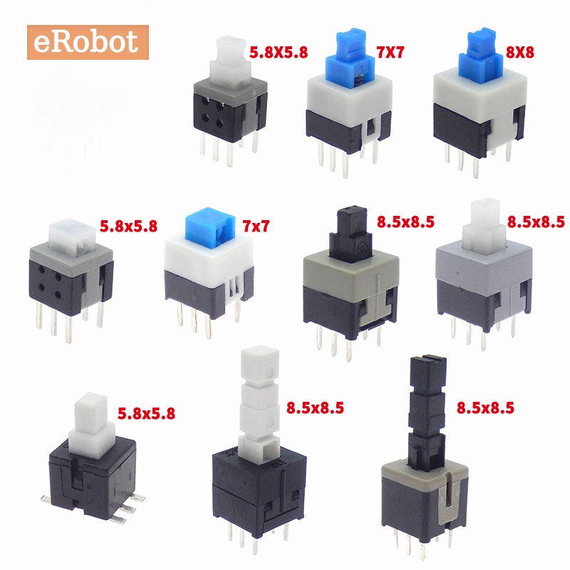 สวิตช์ปุ่มกดไมโคร ล็อคในตัว ไม่ล็อคตัวเอง 5.8x5.8 7x7 8x8 8.5x8.5 มม. 6 Pin 10 ชิ้น