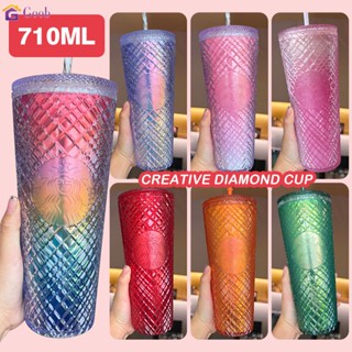 แก้วน้ำ Starbucks tumbler สองชั้น ถ้วยฟางพลาสติก Creative Diamond Cup 710Ml/24Oz 【goob】