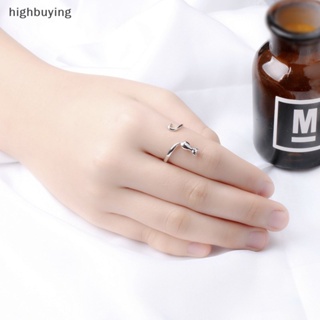 [highbuying] แหวนหมั้น โลหะผสม รูปแมวน่ารัก สีเงิน ปรับได้ เรียบง่าย เครื่องประดับแฟชั่น สําหรับผู้หญิง พร้อมส่ง