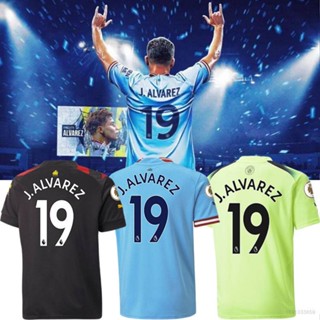 เสื้อกีฬาแขนสั้น ลายทีมฟุตบอล Manchester City Jersey Home Away Alvarez พลัสไซซ์ 2022-2023