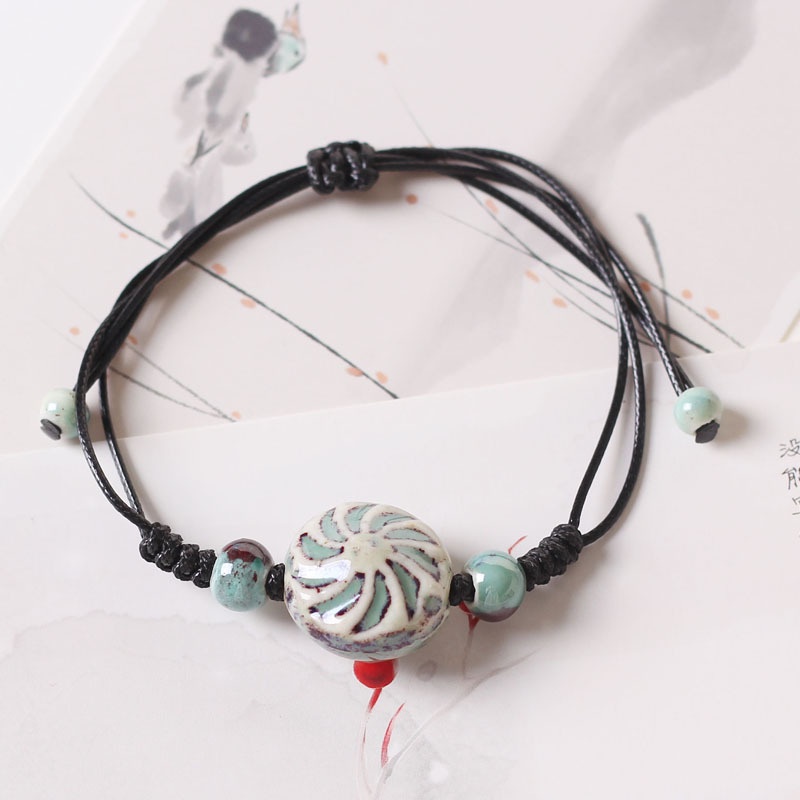 เครื่องประดับ สร้อยข้อมือเซรามิค แบบถัก สามารถปรับได้ แบบเรียบง่าย สไตล์โบราณ สําหรับผู้หญิง และนักเรียน