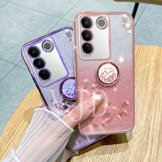 Yjd เคสโทรศัพท์มือถือนิ่ม กันกระแทก ลายดอกกุหลาบ ประดับพลอยเทียม สําหรับ Vivo V27 Pro V27E