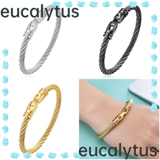 Eucalytus1 สร้อยข้อมือคู่รัก, สายเคเบิลปมสเตนเลสถัก, สร้อยข้อมือเชือกถัก แบบเรียบง่าย เครื่องประดับโซ่ถัก กําไลข้อมือผู้ชาย