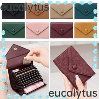 Eucalytus1 กระเป๋าสตางค์หนัง ใส่เหรียญได้ สีพื้น กันขโมย แบบพกพา สําหรับผู้ชาย และผู้หญิง