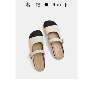 Duoya ยางรัดผมตรงจากโรงงาน~[พร้อมส่ง] สไตล์!Baotou รองเท้าแตะลําลอง หนังนิ่ม ส้นแบน สําหรับสตรี ส่งฟรี