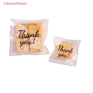 (Takashiflower) ถุงใส มีกาวในตัว ลาย Thank You สําหรับใส่ขนม คุกกี้ เบเกอรี่ 100 ชิ้น ต่อแพ็ค