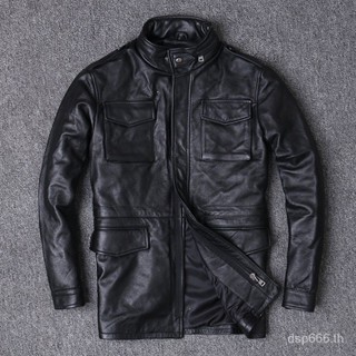 m65 hunting genuine leather leather coat mens first layer leather jacket leather windbreaker mid-length motorcycle leather coat coat EGPB