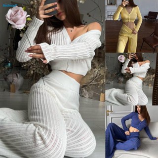 【HODRD】2023 New Knitted Solid Color High Waist Suit Women Casual Openwork Knit Suit【Fashion】