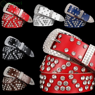 Maywi Bling Bling Diamond Belt ผู้หญิงแฟชั่นหรูหราออกแบบแบรนด์ฮิปฮอปป๊อปหนังแท้กางเกงวง