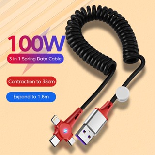 สายชาร์จ 100W แบบสปริงตัว T ชาร์จเร็วมาก สําหรับรถยนต์ IP TypeC xiaomi huawei