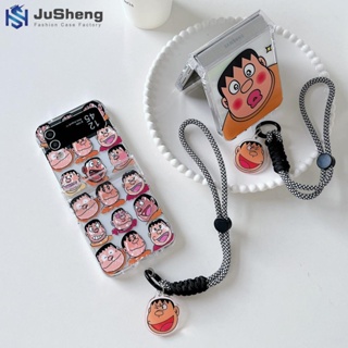 Jusheng เคสโทรศัพท์มือถือ ลายเสือ สามชิ้น แฟชั่น สําหรับ Samsung Z Flip5 Z Flip4 Z Flip3