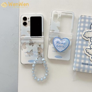 Wenwen เคสโทรศัพท์มือถือ แบบฝาพับ ลายผีเสื้อ พร้อมสายโซ่คล้อง สามชิ้น แฟชั่น สําหรับ OPPO Find N2