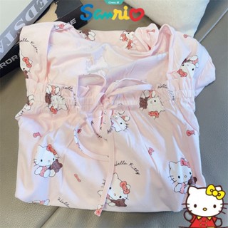 Sanrio Hello Kitty ชุดนอน ผู้หญิง ชุดนอน Kawaii การ์ตูน ใหม่ ฤดูใบไม้ผลิ ฤดูร้อน ชุดบ้าน [GM]