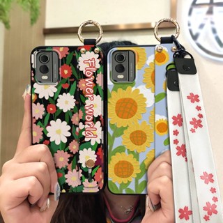 Kickstand Lanyard Phone Case For Nokia C32 Soft case Shockproof flower Wrist Strap Wristband Phone Holder Dirt-resistant