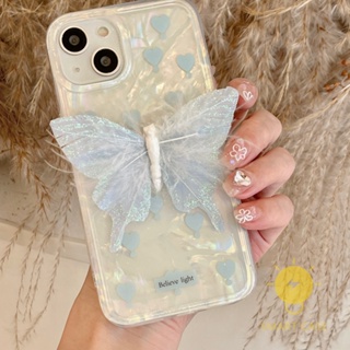 For เคสไอโฟน 14 Pro Max [Butterfly Blue Heart Shining] เคส Phone Case For iPhone 14 Pro Max 13 12 11 For เคสไอโฟน11 Ins Korean Style Retro Classic Couple Shockproof Protective TPU Cover Shell