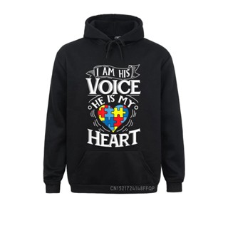 เสื้อกันหนาวแขนยาว แบบสวมหัว ลาย I Am His Voice He Is My Heart Autism Awareness สไตล์เรโทร สําหรับผู้หญิง