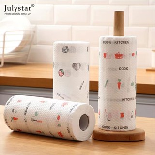 JULYSTAR ม้วนใหญ่พิมพ์ผ้าเช็ดจานผ้าเช็ดจาน Lazy Dish Cloth ห้องครัวจานไร้น้ำมันโต๊ะจานเปียกและแห้ง