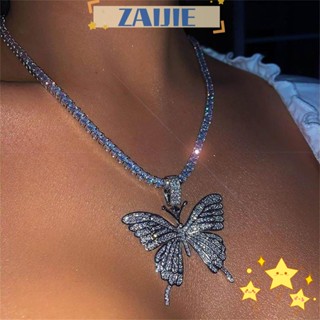 Zaijie24 สร้อยคอโชคเกอร์แฟชั่น รูปผีเสื้อ ประดับพลอยเทียม